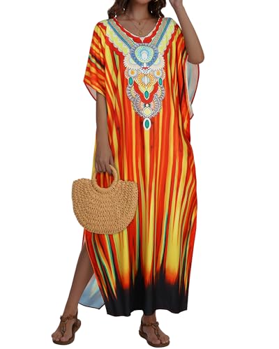 Image of Kaftan Dresses for Women V Neck Caftan Batwing Sleeve Swimsuit Cover Up