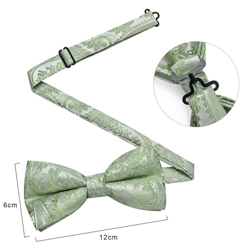 Image of DiBanGu Paisley Pre-Tied Bow Ties for Men Silk Adjustable Bowtie and Pocket Square Cufflinks for Wedding Party
