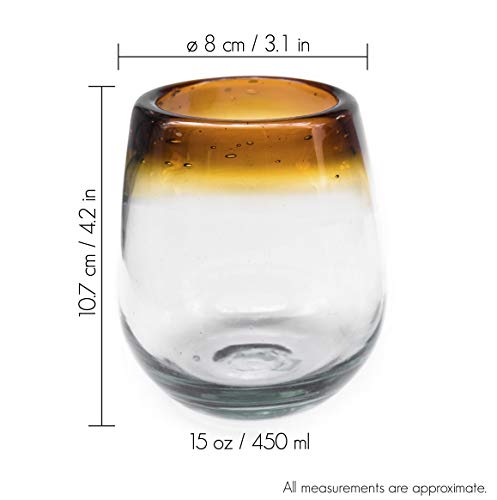 Fiesta Brands Stemless Wine Glass Set - Elegant Hand-Blown Stemless Wine Glasses 2-Pack for Red and White Wine - Vintage No Stem Wine Cups with Beautiful Amber Rim - Great Gift for Wine Lovers