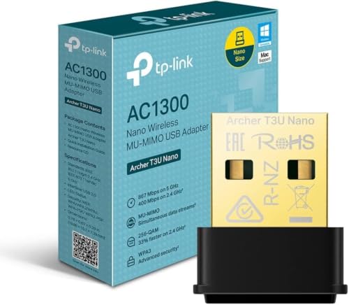 TP-Link Archer T3U Nano - AC1300 Adaptador Wi-Fi Nano USB, Doble Banda 2.4 GHz / 5 GHz,Tecnología MU-MIMO, Compatible con Windows