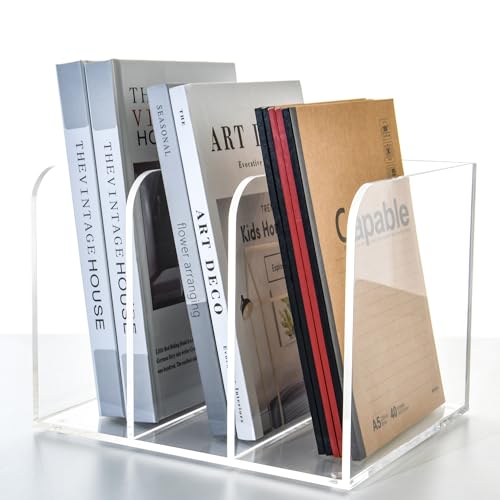 AIMOLLY 3 Vertical Compartments Clear Acrylic Magazine & File Holder &ndash; Multipurpose Desk Organizer...
