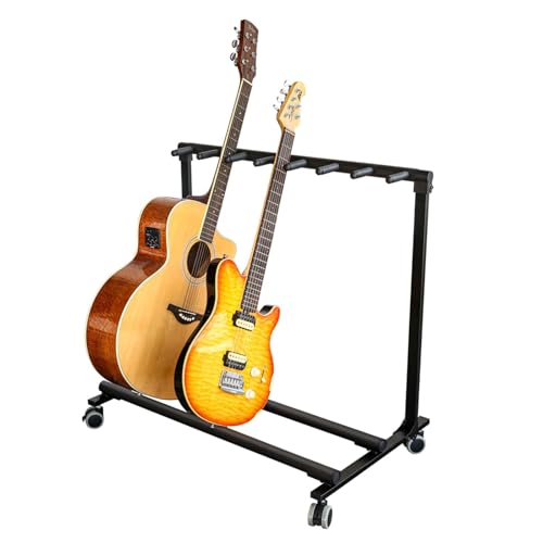 Garvee Multi Guitar Stand Rack with Wheels 7 Holders Foldable Display Rack with No-Slip Rubber...