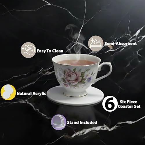 Image of Unbreakable Acrylic Coaster Set - Set of 6 Coasters for Gaming Tables, Office Use, and Study Table Decor - Stylish and Durable Drink Coasters to Protect Surfaces (White)