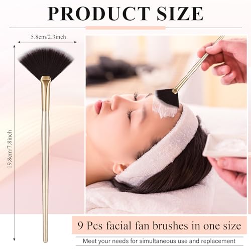 Image of 9 Pieces Facial Fan Mask Brushes, Soft Facial Applicator Brushes Tools for Peel Glycolic Makeup for Mud Cream(Brown)