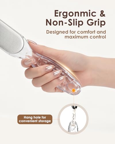 Image of Foot File, Stainless Steel Foot Callus Remover, Double-Sided Pedicure Tool for Hard & Dead Skin, Long-Lasting Foot Scrubber for Smooth, Soft Feet (Transparent)