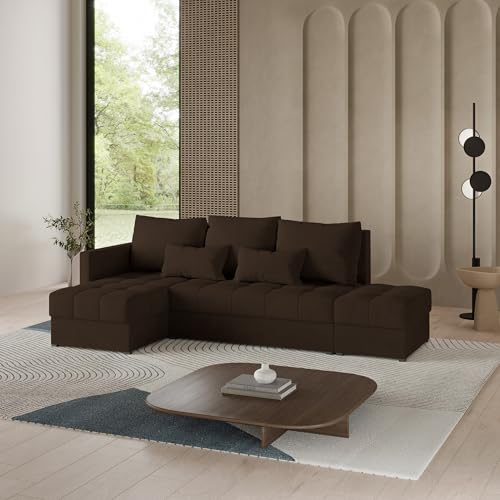 Masseno Ecksofa LUMARI L-S mit Schlaffunktion L-Form, Sofa mit Bettkasten, Wohnzimmersofa, Couch, Soffa, Bettsofa, Couchgarnitur- Braun, Kronos 06 – Bild 5