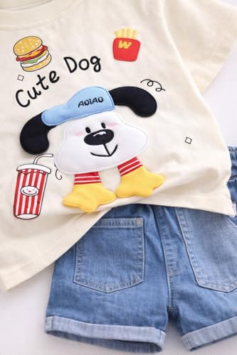 Image of Bold N Elegant Half Sleeve Pure Cotton Baby Boy Girl 3D Cartoon Smiley Animals T-Shirt with Denim Shorts Smart Casual Outfit for Infant Toddler Kids Upto 5 Years
