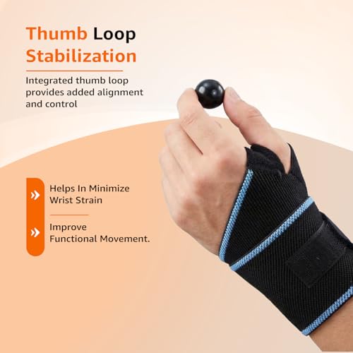 Image of Amazon Basics Wrist Brace with Thumb Support | Adjustable Compression for Wrist & Comfort | Breathable Fabric | Padded Design for Daily Use | Unisex