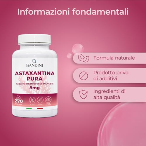 Bandini® Astaxantina Pura 270 Capsule - 9 Mesi Di Scorta | Potente Antiossidante Naturale Da Alga Haematococcus Pluvialis | Natural Astaxanthine 8 Mg Per Capsula | Senza Magnesio Stearato, Senza Ogm - 6