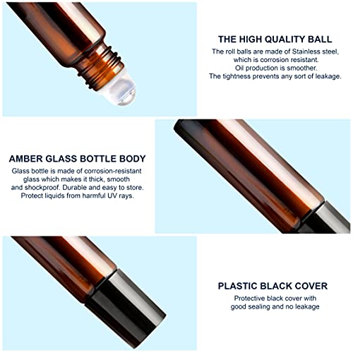 Image of nsb herbals Empty Amber Glass Roll On Bottles (10 ml) With Black Cap For Essential Oils, Perfumes, Lip Balms, Aroma | Refillable Reusable Bottle (PACK OF 3)