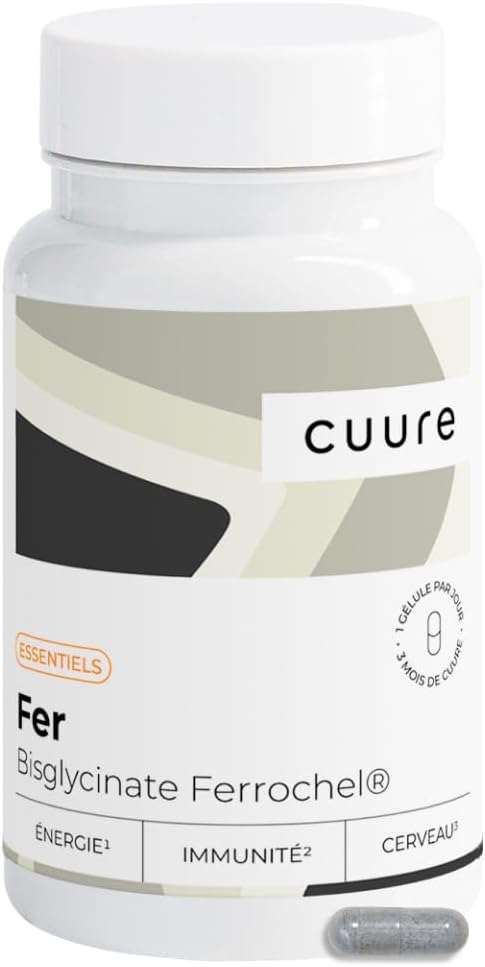Pure Bisglycinate Iron 14 mg – Cuure – Ferrochel® Patented – 90 Days – High Absorption & Intestinal Tolerance – Anti-Fatigue, Immunity – Iron Supplement Food – Made in France