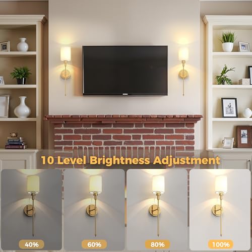 Image of DORESshop Battery Operated Wall Sconce Set of 2, Wireless Wall Light Easy to Install, 7 Color Rechargeable Wall Sconces, Sconce Wall Decor Set of 2 for Bedroom, Living Room, Gold, 24.3in