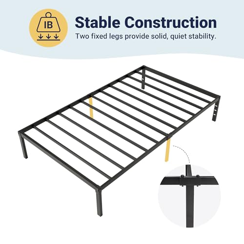 Image of Allewie Twin Bed Frame, 14 inch Metal Platform Beds with Storage Space, No Box Spring Needed and Easy Assembly, Black