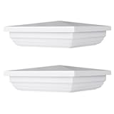Canomo 5 Inch x 5 Inch White Vinyl New England Post Caps Pyramid Square Fence Post Top for 5" x 5" Vinyl Fence Post&comma; Waterproof&comma; Moisture-Proof and UV Resistant&comma; 2 Packs
