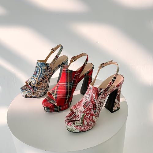 JANSEVEN Platform Heels Sandals Floral Chunky Block High Heel Pump Multicolor Ankle Strap Pumps Sexy Dress Wedding Bridal Shoes Size 4.5-10 6