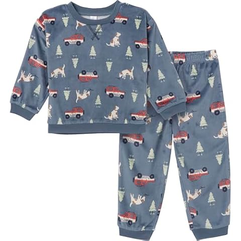 Modern Moments by Gerber Baby Boys' Bunny Fleece 2-Piece Sweater & Pant Pajama Set, Dark Blue Camp, 3T Cover