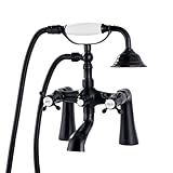 gotonovo Clawfoot Bathtub Faucet with Handheld Shower Oil Rubbed Bronze 6 Inch Telephone Shaped Sprayer Showerheld Double Cross Handle Deck Mount