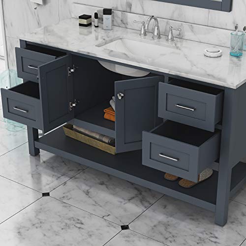 Alya Bath He-102-60S-G-Cwmt Wilmington Single Bathroom Vanity With Carrera Marble Top And No Mirror, 60", Gray #TOP5