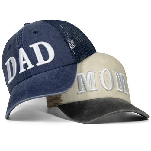 Clatnew Mom and Dad Hats for New Parents GiftsPregnancy Announcement Unconstructed Mesh Caps for Couples