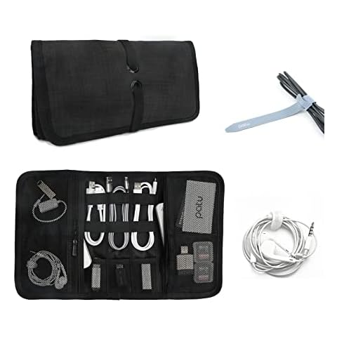 patu Electronics Accessories Travel Gear Organizer with 30pcs 3inch cable ties Cover