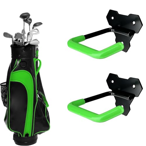 FEYRUN Wall Mounted Golf Bag Hook 2 Bags Storage Racks Perfect for Garage Organization Space Saving Hanging Organizer (Black)
