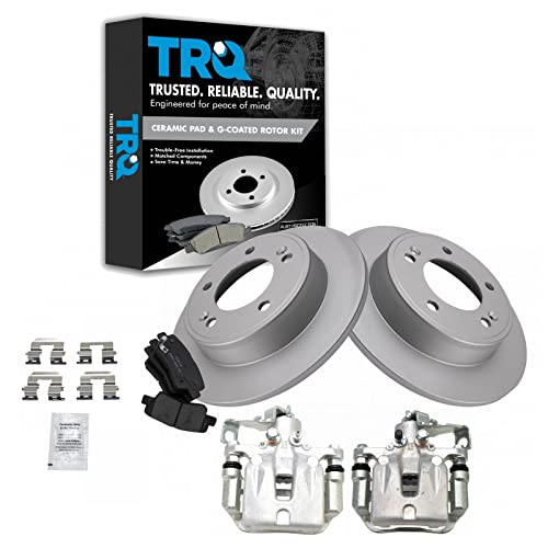Image of TRQ Rear Brake Pad and Rotor Set Ceramic Coated Rotors Calipers