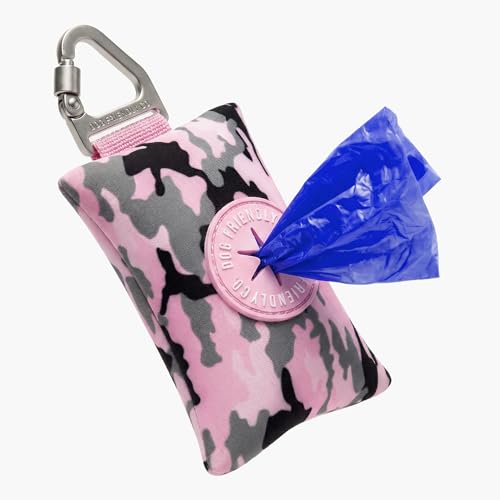 Image of Dog Friendly Co. Poop Bag Holder for Leash, Dog Waste Bag (Pink Camo) | One Click Clip Potty Carrier Dispenser, Pet Trash Bags, Neoprene Fabric for All Weather Conditions, Stylish Walking Accessory