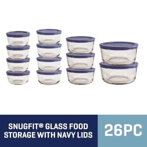 Anchor Hocking 26 Piece Glass Storage Containers with Lids (13 Glass Food Storage Containers & 13 Navy Blue SnugFit Lids) image 7