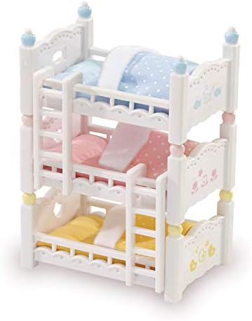 Calico Critters Triple Baby Bunk Beds, Dollhouse Toy Furniture, Multicolor, basic (CC2624), Set includes three beds, three mattresses with pillows, three blankets and two ladders