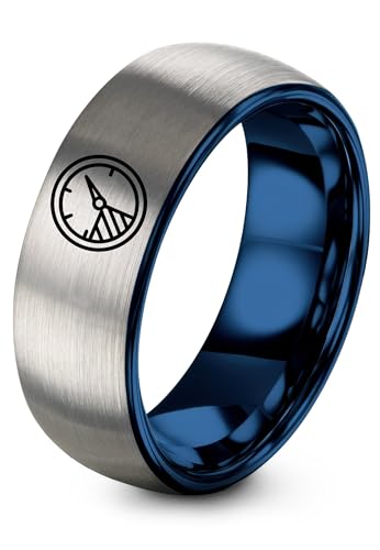 Zealot Jewelry Airspeed Indicator Ring Gift for Pilot Tungsten Blue Silver Band Women's Wedding Band Set Simple Male Engagement Bands Valentine Getaway Birthday Set for Two Groom Wedding Size 9.5