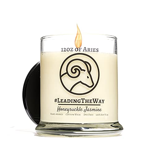 Golden Tail Candle Co. – Aries– Honeysuckle and Jasmine, All-Natural Soy Zodiac Birthday Gifts Candle, 12oz (Aries)