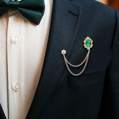 Image of PATIKIL Gem Hanging Chain Brooch Pins, Rhinestone Men's Gem Brooch Suit Pins Lapel Pins for Women Men