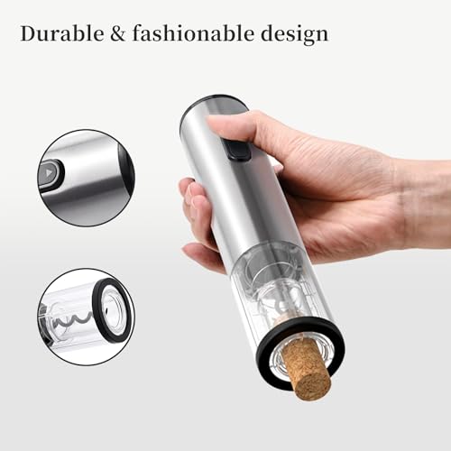 VinoLux Electric Wine Opener – Battery Operated Corkscrew with Foil Cutter, Stainless Steel Shell, LED Light & Transparent Window for Easy Cork Removal - Image 4