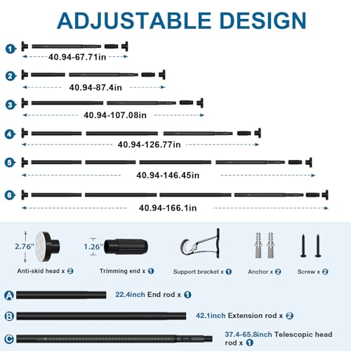 Image of AIZESI 41-165 Inch Heavy Duty Black Tension Curtain Rod - No Drilling, Adjustable, Rust-Resistant for Outdoor, Living Room, Window, Bathroom