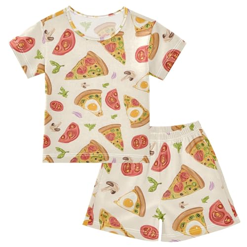 Pizza Mushroom Tomato Egg Pajama Set, Short Sleeve Cotton Sleepwear Nightwear