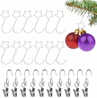 BUENTYA 40Pcs Christmas Ornament Hooks, 10Pcs Hooks with Clips Christmas Bauble Hooks Christmas Tree Hooks Christmas Star Shaped Hanger Metal Christmas Tree Ornament Hanger for Christmas Tree