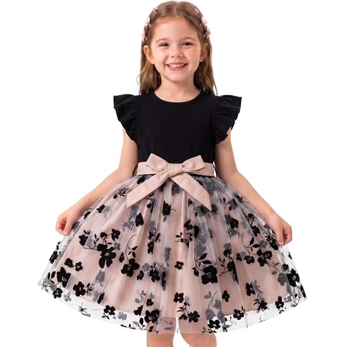 JinBei Robes Filles Princesse Robe en Tulle Été Doux, 5-6 Ans, Noir
