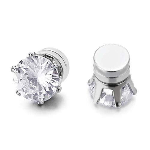 Mens Womens Magnetic Cubic Zirconia Stud Earrings, Steel, Non-Piercing Clip On Cheater Fake Ear2