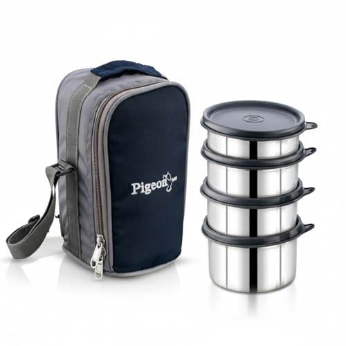 Image of Pigeon Vibe 4 Stainless Steel Lunchbox |SS Tiffin Box with Leak-Proof Airtight Lid | Steel Lunch Box for School, College, Office, Travel, Outdoor