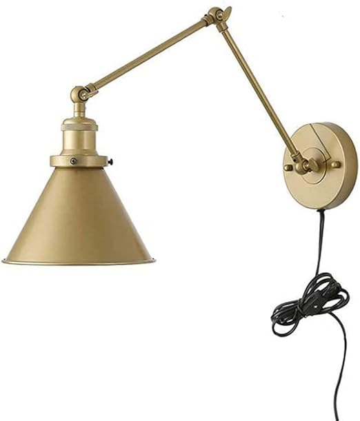 AAOTE Plug-in wandlamp, retro industriële lange arm schommel wandlamp binnen verstelbaar op en neer met E27 lamphouder en kabelschakelaar voor woonkamer slaapkamer