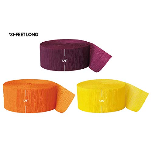 Andaz Press Crepe Paper Streamer Hanging Party Decorations Kit, 240-Feet, Burgundy Maroon, Orange, Yellow, 1-Pack, 3-Rolls, Fall Autumn Colored Wedding Baby Bridal Shower Birthday Supplies #TOP2