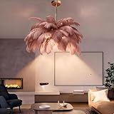 Lámpara Colgante de Pluma Color pasta de judías 65cm Natural Plumas Pantalla de lámpara 3 Temperatura de Color 6*G9 LED Foco, Pluma Luz de Techo Creatividad Decoración para Dormitorio Salón y Comedor