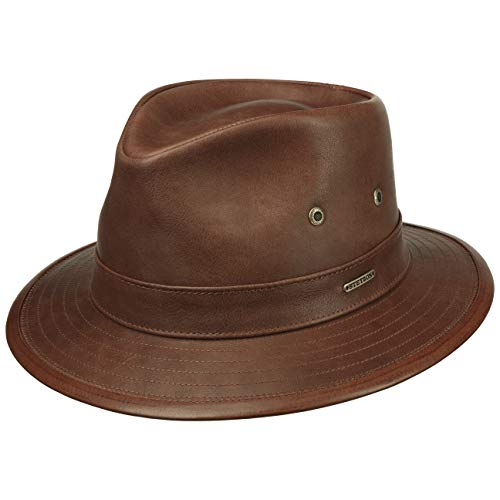 Preisvergleich Produktbild Stetson Cowhide Traveller Lederhut Travellerhut Herrenhut Ledertraveller Herren - mit Futter, Lederband Herbst-Winter - S (54-55 cm) braun