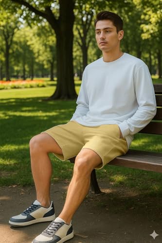 Image of INKKR Men's Premium Polyester Casual Ribbed Shorts ||Loose Fit with 2 Pocket Shorts