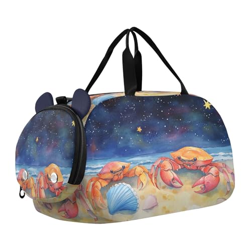 Crabs Seashell Blue Kids Travel Duffel Bag for Boys Girls Overnight Weekend Tote Bag with Shoes Compartment for Dance Gym Sports