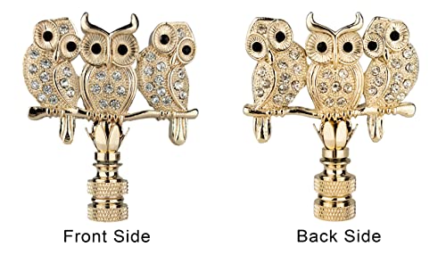 Image of Royal Designs, Inc. 3D Two-Sided Rhinestone Owl Trio Lamp Finial, F-5104PB-2, Polished Brass, Pack of 2
