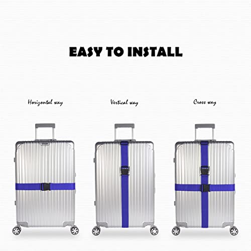 Image of 4pcs 74″x2″Luggage Straps for Suitcases,Adjustable Suitcase Straps and Heavy Duty Strap Buckle Packing Straps Travel Accessories,Navy Blue