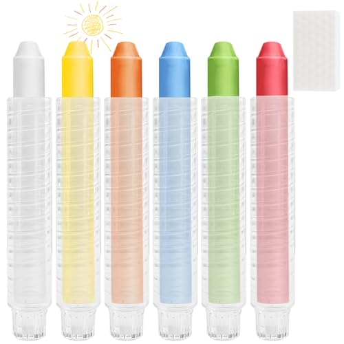 Sheryl&Rain Craies Extérieures Enfant Sans Poussière,6 Pièces Craie Pour Tableau Noir Craies Couleur Avec 6 Porte Craie Rétractile,Hydrosoluble non Toxiques Grosse Craie Enfant Extérieur