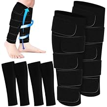 3 Pairs Lymphedema Compression Leg Wraps with Calf Compression Sock 20-50 Mmhg Adjustable Medical Edema Splint WrapBlack