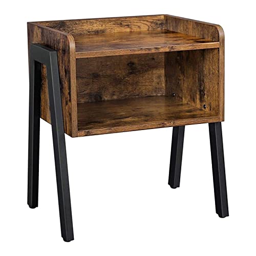 VASAGLE Nightstand, End, Stackable Side, Coffee Table with Open Front Storage Compartment, Retro Rustic Chic Wood Look, Accent Furniture with Metal Legs, Vintage LET54X, 42 x 35 x 52 cm